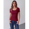 image:imageZeagoo Womens Tops Short Sleeve Scoop Neck Shirts Ribbed Knit Fitted Basic Tees Casual Summer Work ClothesWine Red