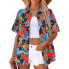 image:imageZeagoo Hawaiian Shirts for Women Tropical Floral Button Down Short Sleeve Blouses Summer Beach Shirt Vacation TopsAblack Tropical