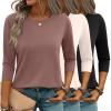 image:imageZeagoo Women Tops 3 Pack 34 Sleeve Crewneck Cute Basics Tees Casual Fashion Summer Spring T Shirts Business Work Tee TopBlackapricotcoffee