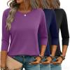 image:imageZeagoo Women Tops 3 Pack 34 Sleeve Crewneck Cute Basics Tees Casual Fashion Summer Spring T Shirts Business Work Tee TopBlacknavy Bluefuchsia