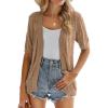 image:imageZeagoo Womens Short Sleeve 2026 Summer Crochet Cropped Cardigan V Neck Button up Bolero Shrug SweaterKhaki