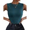 image:imageZeagoo Womens Sleeveless High Neck Casual Slim Basic Tank Top Fitted Knit Textured Tank Shirts Blue Green
