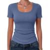image:imageZeagoo Womens Tops Short Sleeve Scoop Neck Shirts Ribbed Knit Fitted Basic Tees Casual Summer Work ClothesNavy