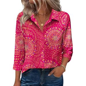 image:imageZeagoo Button Down Shirts for Women 34 Sleeve Tops V Neck Collared Blouses Business Casual OutfitsCx320