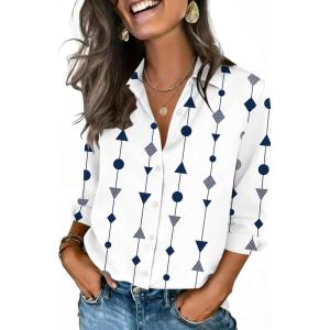 image:imageZeagoo Button Down Shirts for Women 34 Sleeve Tops V Neck Collared Blouses Business Casual OutfitsJh599