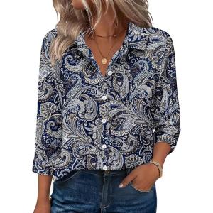 image:imageZeagoo Button Down Shirts for Women 34 Sleeve Tops V Neck Collared Blouses Business Casual OutfitsMz473