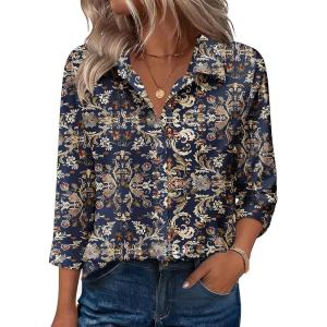 image:imageZeagoo Button Down Shirts for Women 34 Sleeve Tops V Neck Collared Blouses Business Casual OutfitsMz869