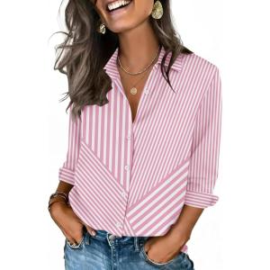 image:imageZeagoo Button Down Shirts for Women 34 Sleeve Tops V Neck Collared Blouses Business Casual OutfitsTz300