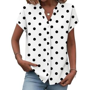 image:imageZeagoo Button Down Shirts for Women Short Sleeve Tops V Neck Collar Blouses Business Casual OutfitsJh592