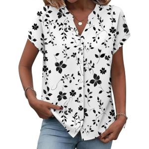 image:imageZeagoo Button Down Shirts for Women Short Sleeve Tops V Neck Collar Blouses Business Casual OutfitsSf291