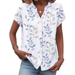 image:imageZeagoo Button Down Shirts for Women Short Sleeve Tops V Neck Collar Blouses Business Casual OutfitsSp106