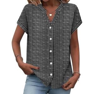 image:imageZeagoo Button Down Shirts for Women Short Sleeve Tops V Neck Collar Blouses Business Casual OutfitsTz400