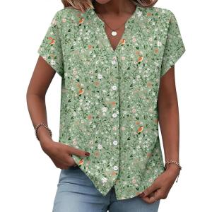 image:imageZeagoo Button Down Shirts for Women Short Sleeve Tops V Neck Collar Blouses Business Casual OutfitsXh534