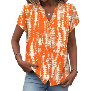 image:imageZeagoo Button Down Shirts for Women Short Sleeve Tops V Neck Collar Blouses Business Casual OutfitsZr466