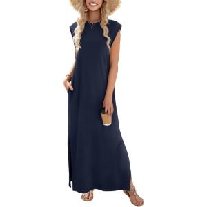 image:imageZeagoo Summer Dresses for Women 2026 Long Maxi Sundresses Loose Split WrinkleFree Beach Travel Vacation ClothesA02blue