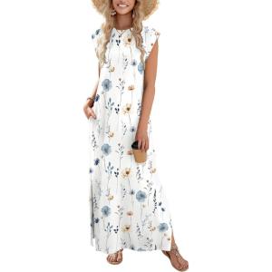 image:imageZeagoo Summer Dresses for Women 2026 Long Maxi Sundresses Loose Split WrinkleFree Beach Travel Vacation ClothesWhite Flowers