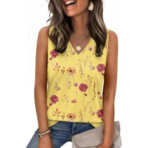 image:imageZeagoo Tank Top for Women V Neck Loose Fit Sleeveless Summer Tops Business Casual Outfits Dressy Blouses Shirts01 Yellow Flowers