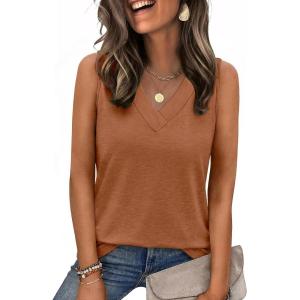 image:imageZeagoo Tank Top for Women V Neck Loose Fit Sleeveless Summer Tops Business Casual Outfits Dressy Blouses ShirtsCaramel
