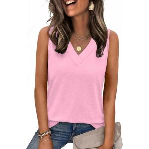 image:imageZeagoo Tank Top for Women V Neck Loose Fit Sleeveless Summer Tops Business Casual Outfits Dressy Blouses ShirtsLight Pink