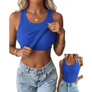 image:imageZeagoo Tank Tops with Built in Bra for Women Sleeveless Crewneck Racerback Ribbed Fitted Tops Basic Summer Clothing 2026Blue
