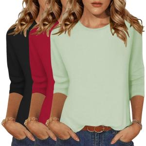 image:imageZeagoo Women Tops 3 Pack 34 Sleeve Crewneck Cute Basics Tees Casual Fashion Summer Spring T Shirts Business Work Tee TopBlackredgreen
