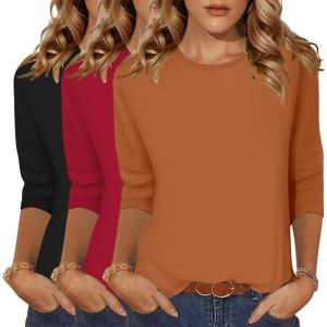 image:imageZeagoo Women Tops 3 Pack 34 Sleeve Crewneck Cute Basics Tees Casual Fashion Summer Spring T Shirts Business Work Tee TopBlackredorange