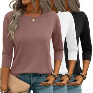 image:imageZeagoo Women Tops 3 Pack 34 Sleeve Crewneck Cute Basics Tees Casual Fashion Summer Spring T Shirts Business Work Tee TopBlackwhitecoffee