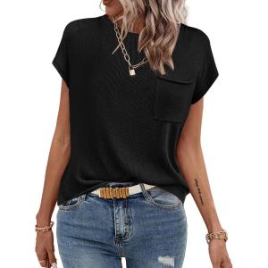 image:imageZeagoo Womens Sweater Vest Fall 2026 Loose Fit Cape Sleeve Knit Ribbed Tank Tops with Front PocketBlack