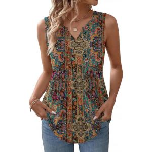 image:imageZeagoo Womens Tank Tops Sleeveless Peplum V Neck Babydoll Casual Flowy Boho Beach Summer ShirtsPrint Mz721