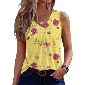 image:imageZeagoo Womens Tank Tops Summer Sleeveless Loose Fit Tops V Neck Pleated Shirts Basic Tees Dressy Casual Trendy ClothesBf351yellow