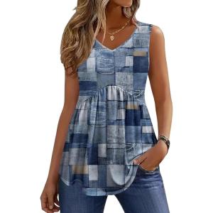 image:imageZeagoo Womens Tops 2026 Flowy Peplum Summer V Neck Babydoll Tank Top Casual Beach Vacation ClothesJh510