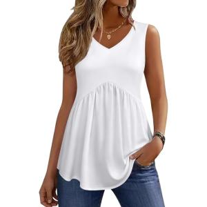 image:imageZeagoo Womens Tops 2026 Flowy Peplum Summer V Neck Babydoll Tank Top Casual Beach Vacation ClothesWhite