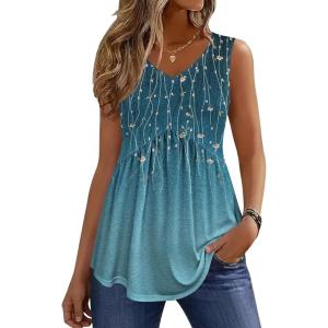 image:imageZeagoo Womens Tops 2026 Flowy Peplum Summer V Neck Babydoll Tank Top Casual Beach Vacation ClothesXh363