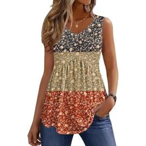 image:imageZeagoo Womens Tops 2026 Flowy Peplum Summer V Neck Babydoll Tank Top Casual Beach Vacation ClothesXh553