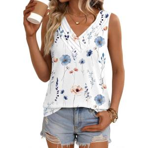 image:imageZeagoo Womens White Tank Top Summer Loose Fit Casual Flowy Sleeveless Tops Trendy VNeck Basic Shirts Tee 2026