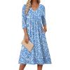 image:imageZeagoo Summer Dresses for Women 2026 34 Sleeve Womens Dress Casual Midi Tshirt Dresses with Pockets SemiFormal SundressBlue Floral Xh41