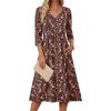 image:imageZeagoo Summer Dresses for Women 2026 34 Sleeve Womens Dress Casual Midi Tshirt Dresses with Pockets SemiFormal SundressCoffee Floral