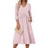 image:imageZeagoo Summer Dresses for Women 2026 34 Sleeve Womens Dress Casual Midi Tshirt Dresses with Pockets SemiFormal SundressPink Floral
