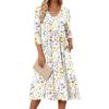 image:imageZeagoo Summer Dresses for Women 2026 34 Sleeve Womens Dress Casual Midi Tshirt Dresses with Pockets SemiFormal SundressWhite Floral