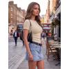 image:imageZeagoo Women Short Sleeve Tops Crewneck Ribbed Knit Fitted Tshirts Dressy Casual Basic Tee 2026 Summer ClothesBeige