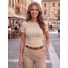 image:imageZeagoo Women Short Sleeve Tops Crewneck Ribbed Knit Fitted Tshirts Dressy Casual Basic Tee 2026 Summer ClothesBeige