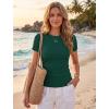image:imageZeagoo Women Short Sleeve Tops Crewneck Ribbed Knit Fitted Tshirts Dressy Casual Basic Tee 2026 Summer ClothesDark Green