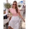 image:imageZeagoo Women Short Sleeve Tops Crewneck Ribbed Knit Fitted Tshirts Dressy Casual Basic Tee 2026 Summer ClothesPink