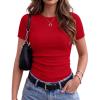 image:imageZeagoo Women Short Sleeve Tops Crewneck Ribbed Knit Fitted Tshirts Dressy Casual Basic Tee 2026 Summer ClothesRed