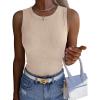 image:imageZeagoo Womens Sleeveless Crewneck Ribbed Tank Tops Casual Basic Summer Top Slim Fitted Racerback ShirtsLight Khaki