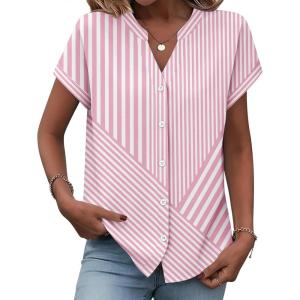 image:imageZeagoo Button Down Shirts for Women Short Sleeve Tops V Neck Collar Blouses Business Casual OutfitsTz300
