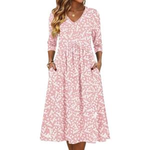 image:imageZeagoo Summer Dresses for Women 2026 34 Sleeve Womens Dress Casual Midi Tshirt Dresses with Pockets SemiFormal SundressPink Floral