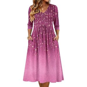 image:imageZeagoo Summer Dresses for Women 2026 34 Sleeve Womens Dress Casual Midi Tshirt Dresses with Pockets SemiFormal SundressPurple
