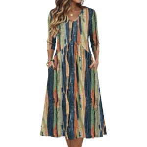 image:imageZeagoo Summer Dresses for Women 2026 34 Sleeve Womens Dress Casual Midi Tshirt Dresses with Pockets SemiFormal SundressTie Dye