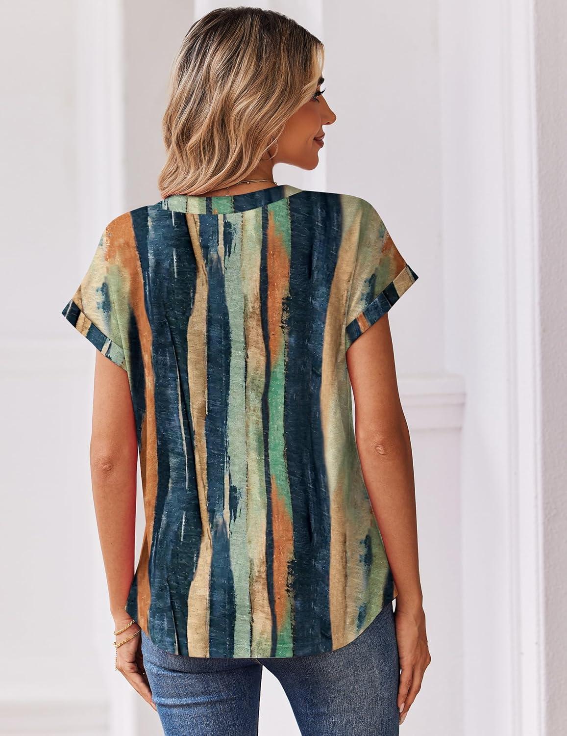 image:imageZeagoo Women Tops Summer Short Sleeve T Shirts V Neck Dressy Casual Work Blouses Fashion Boho Clothes S3XLCx289multicolored